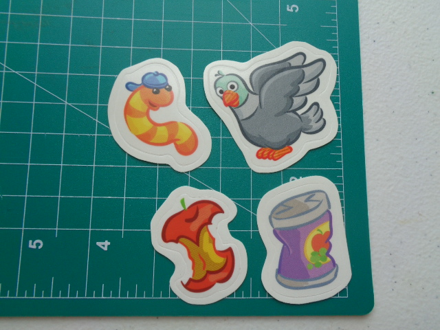 Worm, Pigeon, Apple Core, Crushed Can